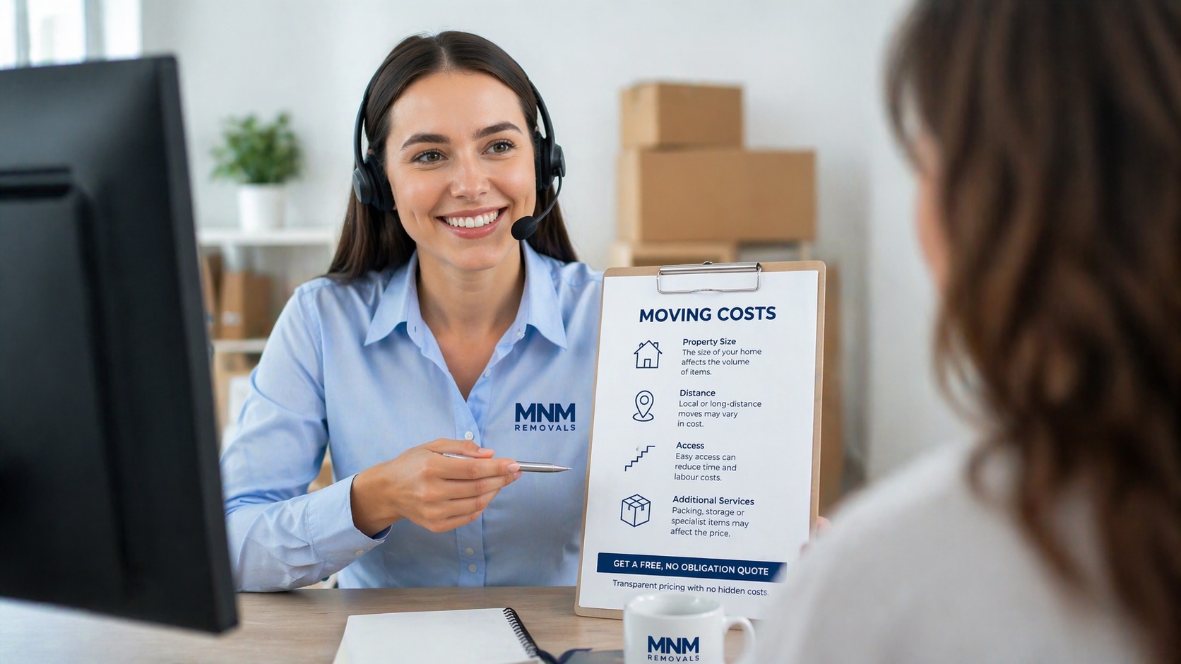 Customer service consultation on moving costs MNM Removals