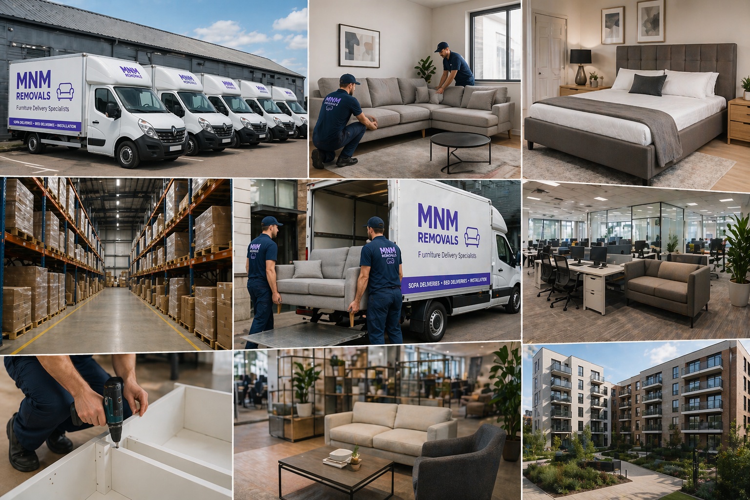 Furniture delivery and installation service collage MNM Removals
